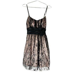 Deb Prom Party Dress Black Mesh Pink Satin Glitter Rosette 9/10 80's